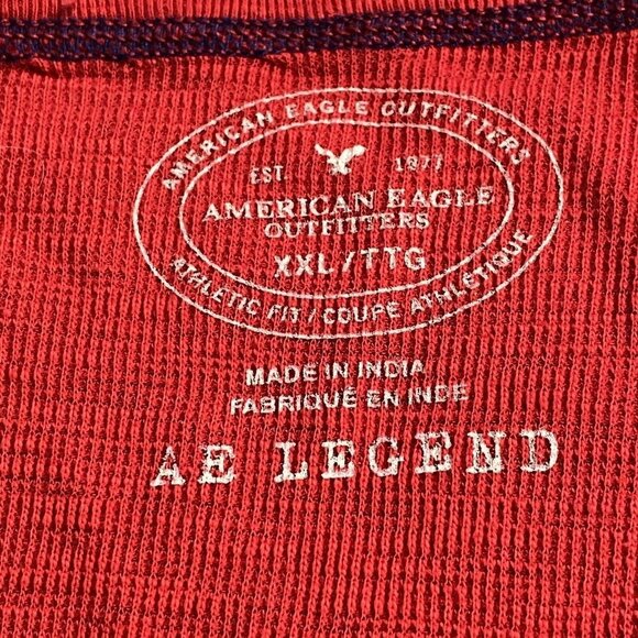 American Eagle Shirt Mens  XXL Red Thermal Waffle Knit Long Sleeve Layer Camping - Picture 4 of 11